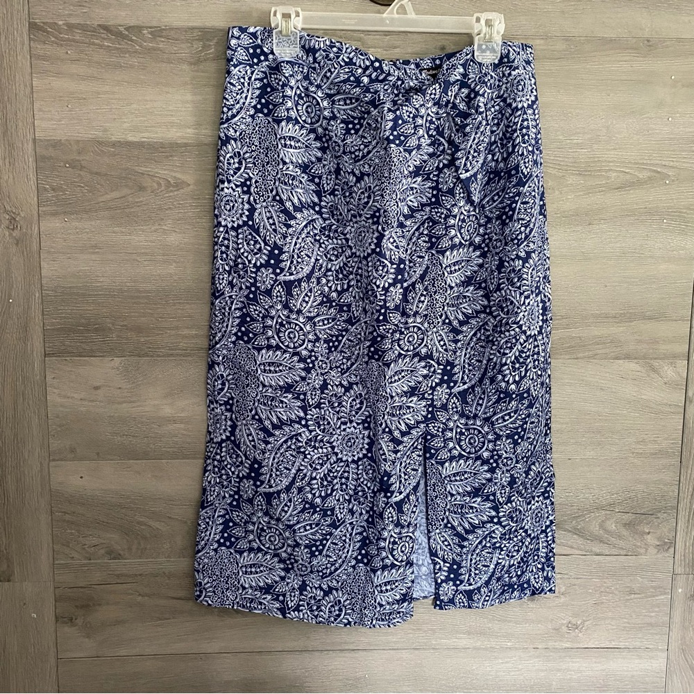 Madewell Navy and White Paisley Midi Skirt
